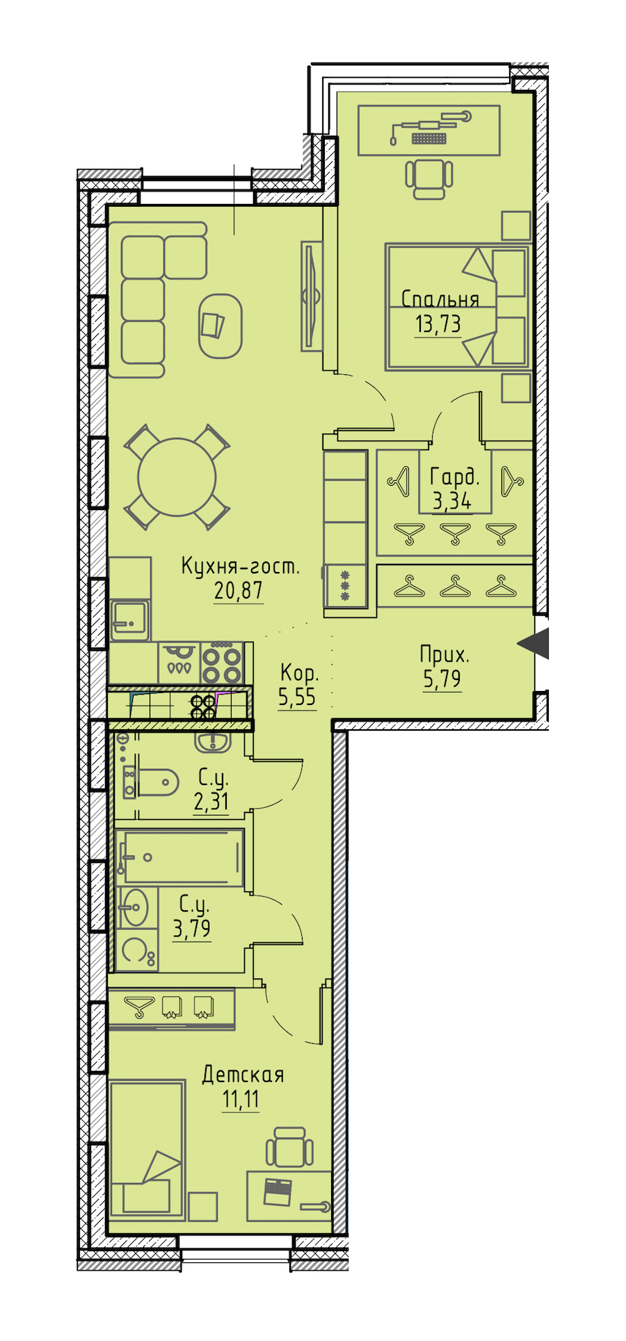 2-комнатная квартира 66.49 м², 6/6 эт., ЖК «LEGENDA Сампсониевский 32»